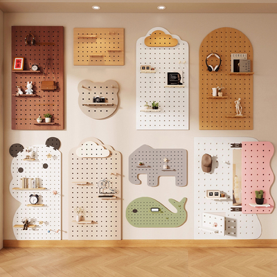 进门洞洞板置物架带镜子入户玄关定制墙上挂衣架装饰柜木质展示架