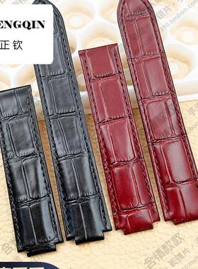 适用手表表链带卡地亚蓝气球竹节牛皮表带男女表真皮皮带凸口皮链