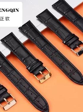 适用真皮牛皮头层手表带男女同款针扣礼盒装竹节纹小牛皮金扣通用