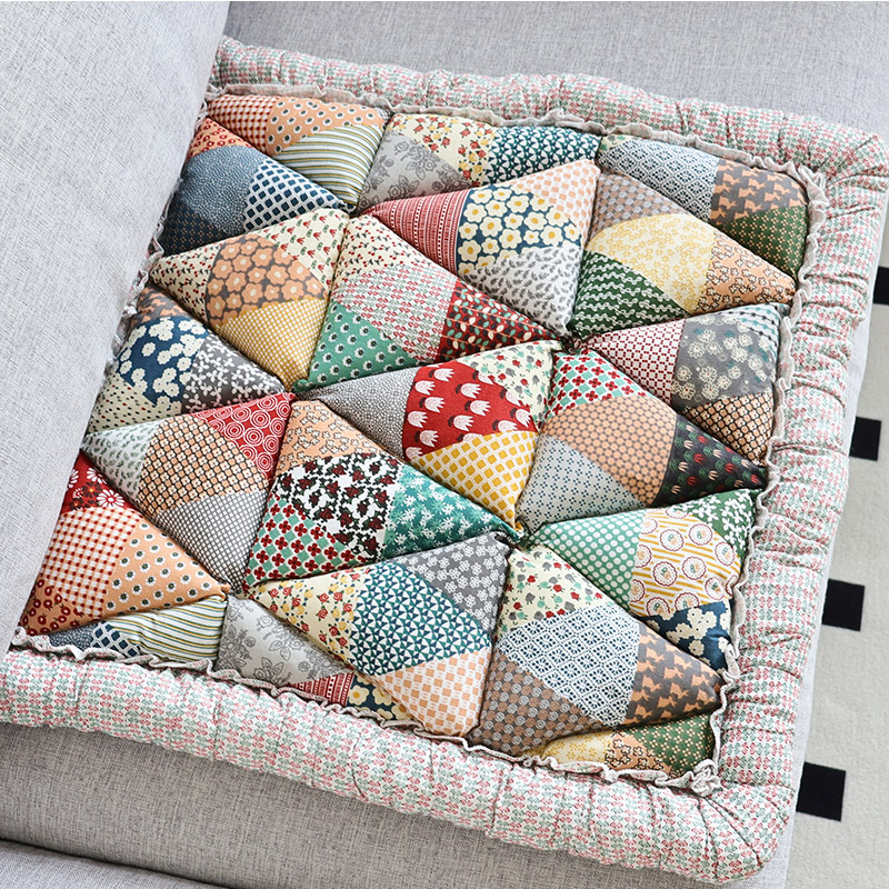 韩国加厚纯棉坐垫防滑田园三角形手工填充真皮实木办公学生餐椅垫