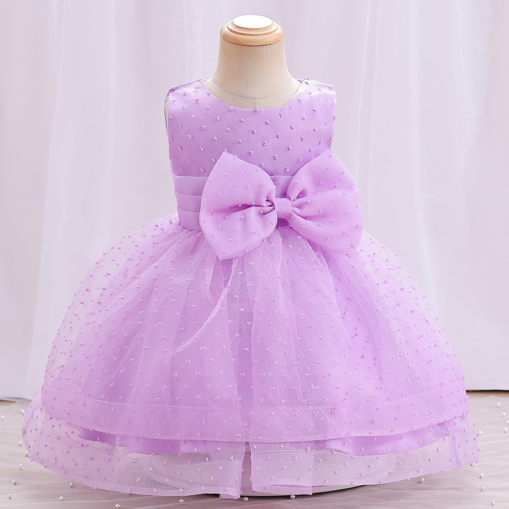 婴幼女童礼服裙百日宴宝宝周岁花童连衣裙儿童蓬蓬裙蝴蝶结公主