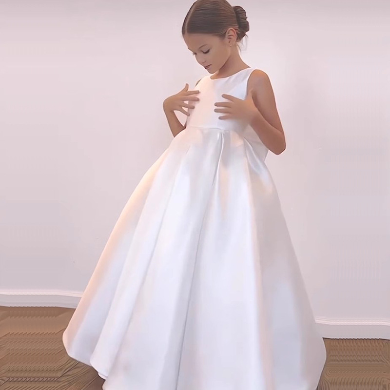 儿童礼服公主裙花童白色轻奢婚纱高端女童生日小主持人钢琴