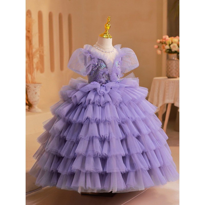 儿童礼服紫色女童走秀公主裙子生日宴会主持钢琴演出服花童蛋糕