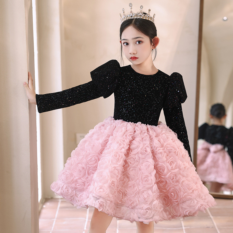 女童礼服小女孩花童婚礼儿童礼服公主裙主持人生日钢琴演奏