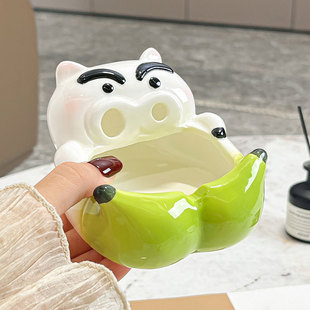 肥嘟嘟左门卫烟灰缸陶瓷防飞灰茶几家用个性烟盅办公室装饰品