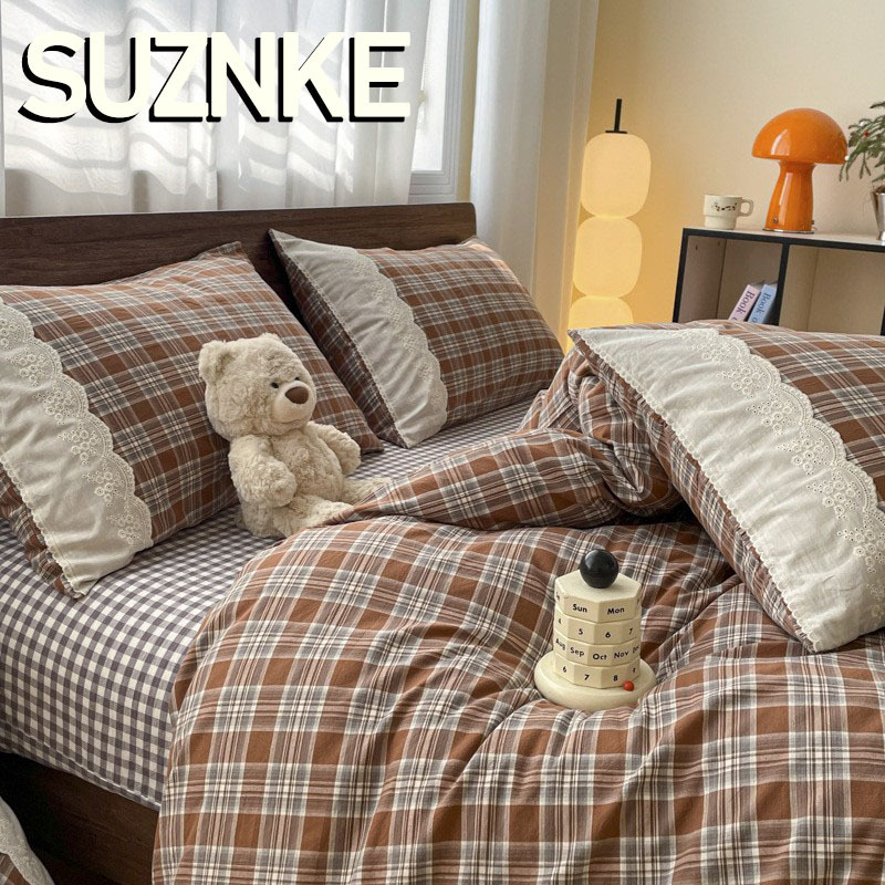 舒尊客||A类无印风简约格子纯棉全棉四件套水洗棉学生宿舍三件套