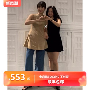 现货 fever同款 STU 韩国ins风修身显瘦无袖猪皮背心连衣裙短裙