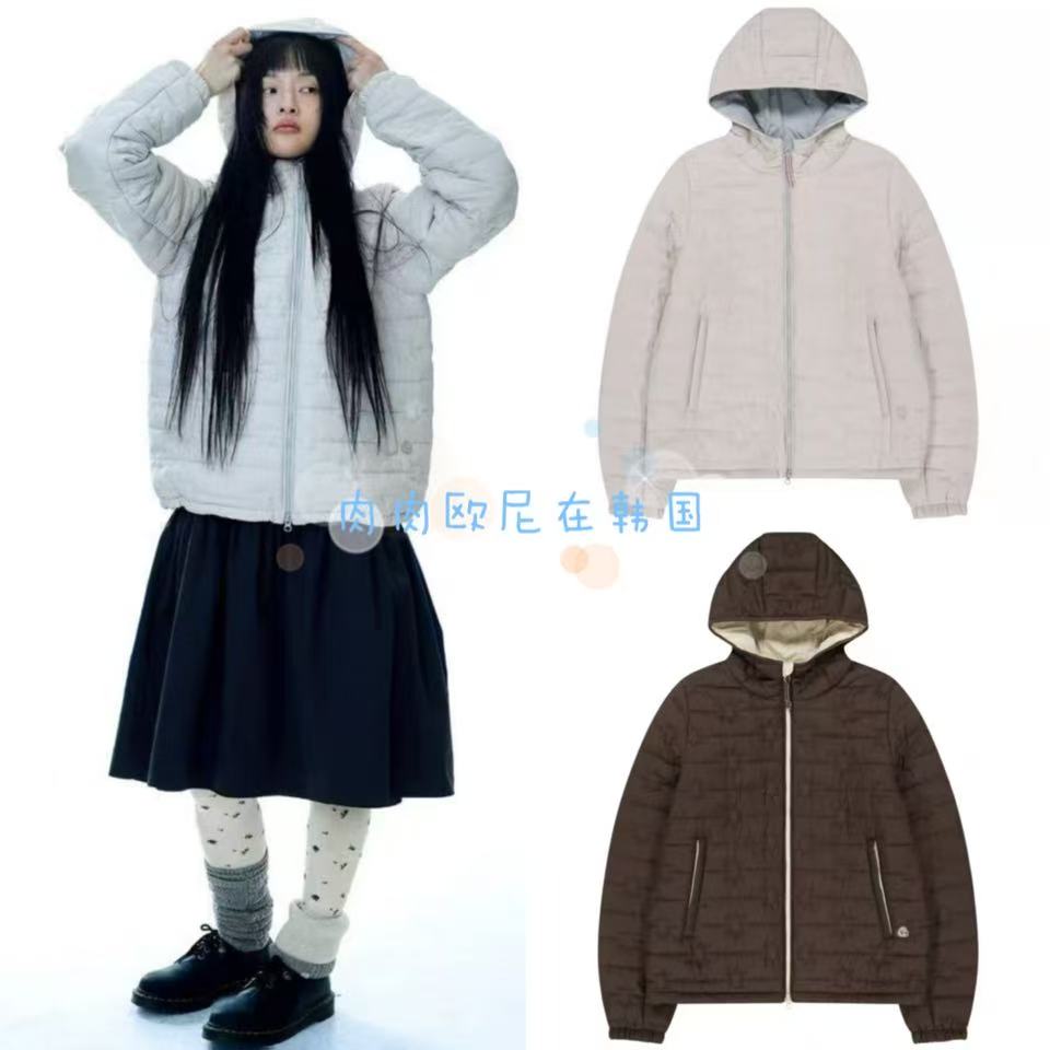 可爱星星绗线拉链连帽羽绒服外套