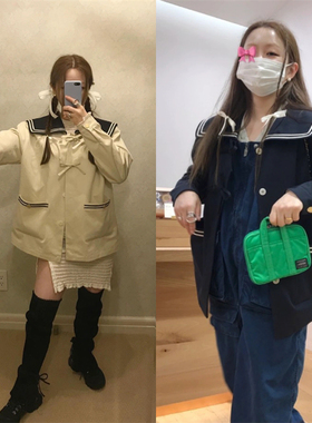 现货秒发虞书欣同款 mabling 娃娃领水手服衬衫蝴蝶结纽扣外套女