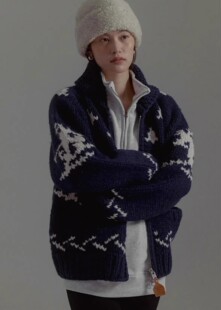 现货韩国正品 urbanic30 新款 羊毛翻领滑雪毛衣针织开衫外套女