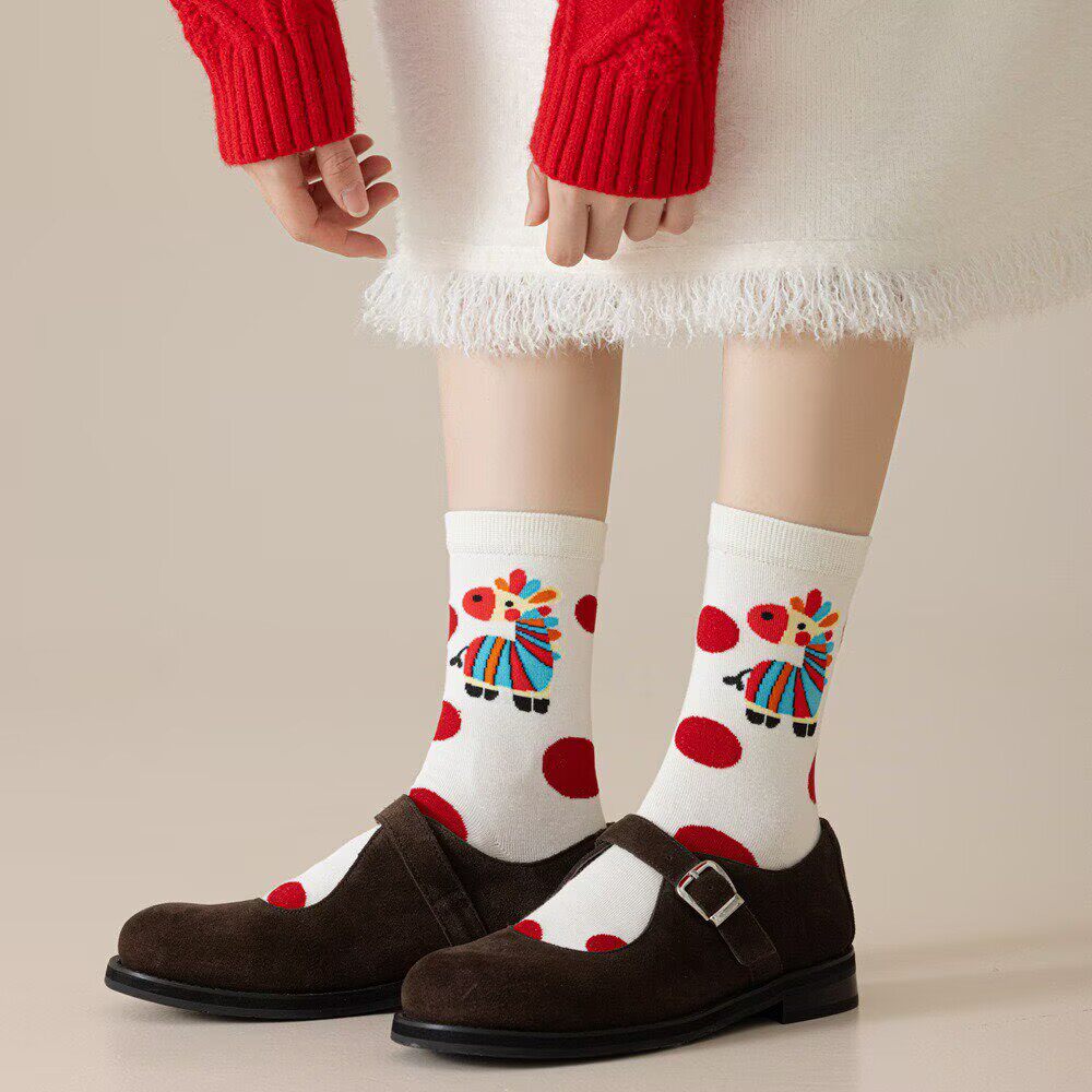 两双装马年新年春节卡通彩虹袜子