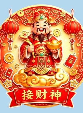 接财神新年贴纸厨房冰箱房间门带背胶贴画