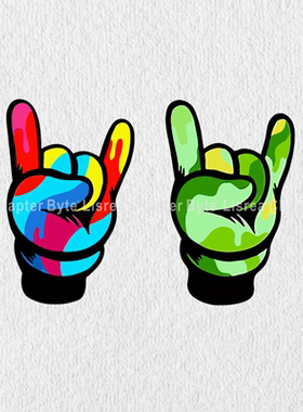 彩色涂鸦yoo手势汽车贴纸个性创意车身划痕贴电动摩托装饰反光贴