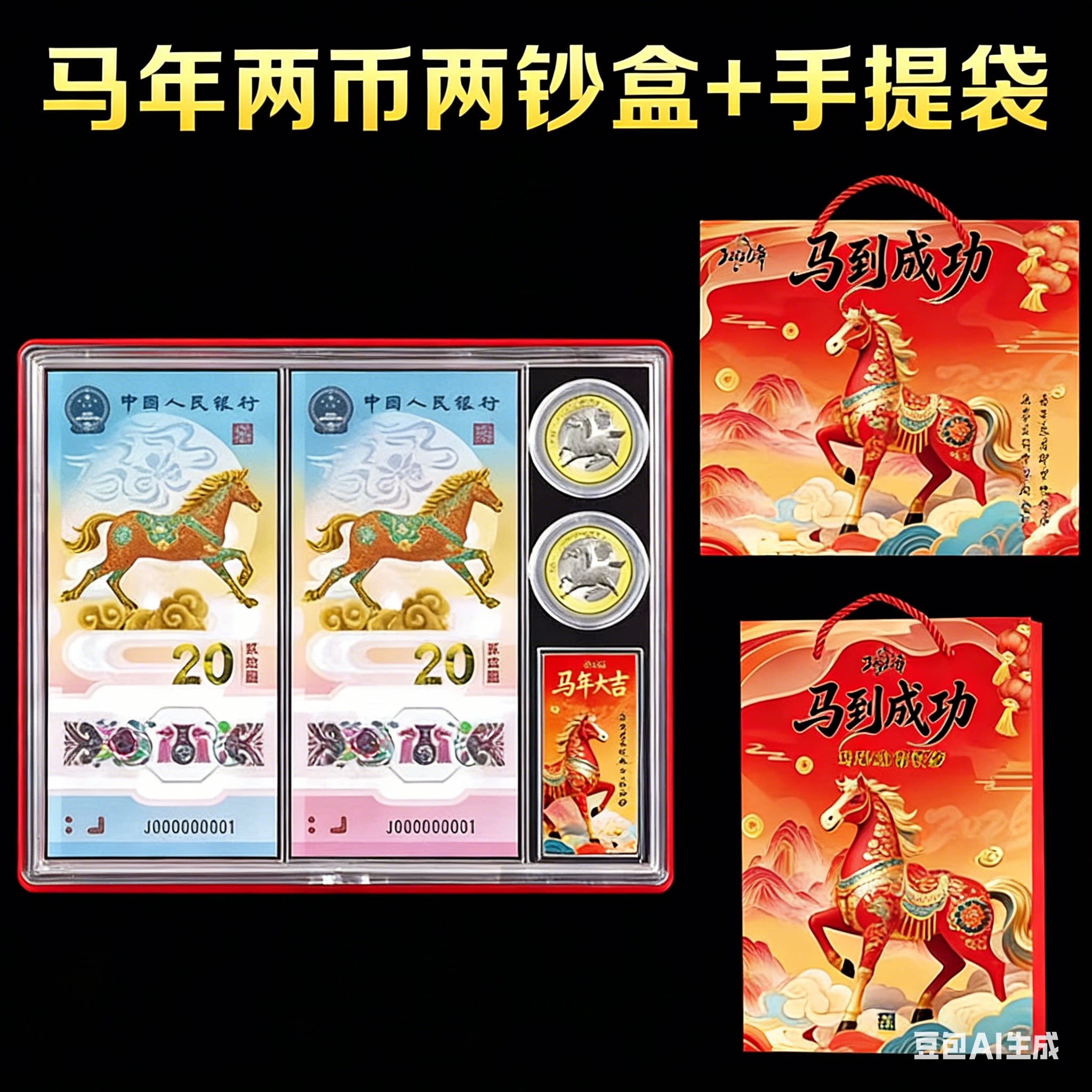 1-20张马年纪念钞保护盒刀币盒20元马年一钞一币收藏盒二币一钞收藏册钱币筒马币收纳盒27mm生肖硬币整卷币