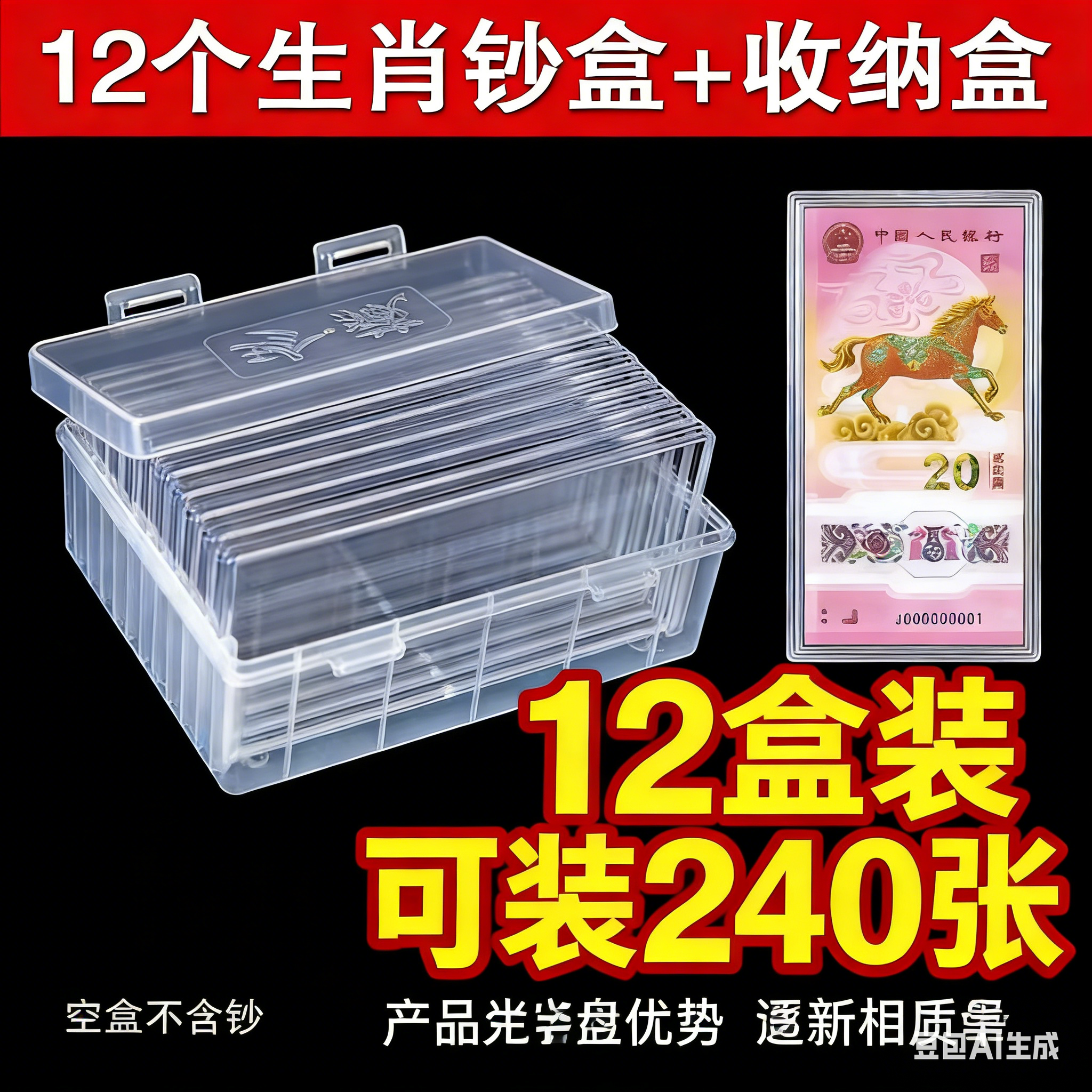 马年纪念钞收藏盒纸币收纳盒20元生肖钞蛇马钞保护盒钱币保护套盒,节庆用品/礼品,生肖用品,淘宝优惠券,粉丝福利购,淘宝优惠卷