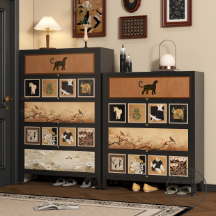 古风钢制鞋柜家用门口入户一体靠墙室内储物柜多层玄关收纳鞋柜