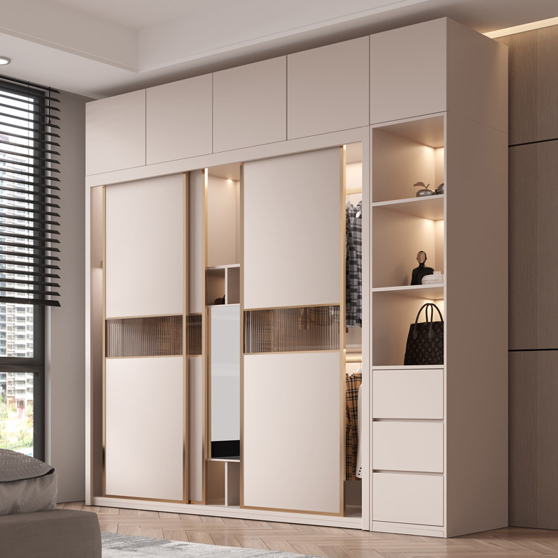 简约现代推拉门衣柜经济型包安装卧室家用组装大柜子移滑门衣橱