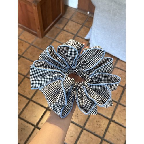 韩国甜美格纹子大肠发圈2025新款气质法式低马尾扎发头绳发饰女