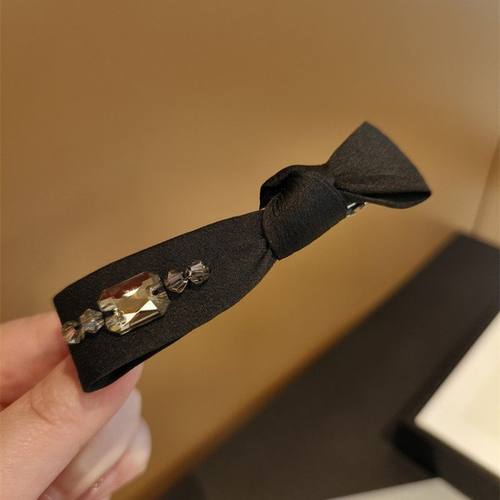 韩国新款水钻发夹女黑色简约百搭弹簧夹精致发饰气质侧边夹一字夹