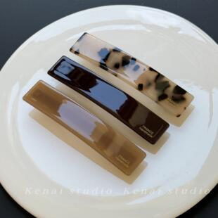 韩国进口简约一字长方形弹簧夹法式马尾发夹果冻色发卡头饰