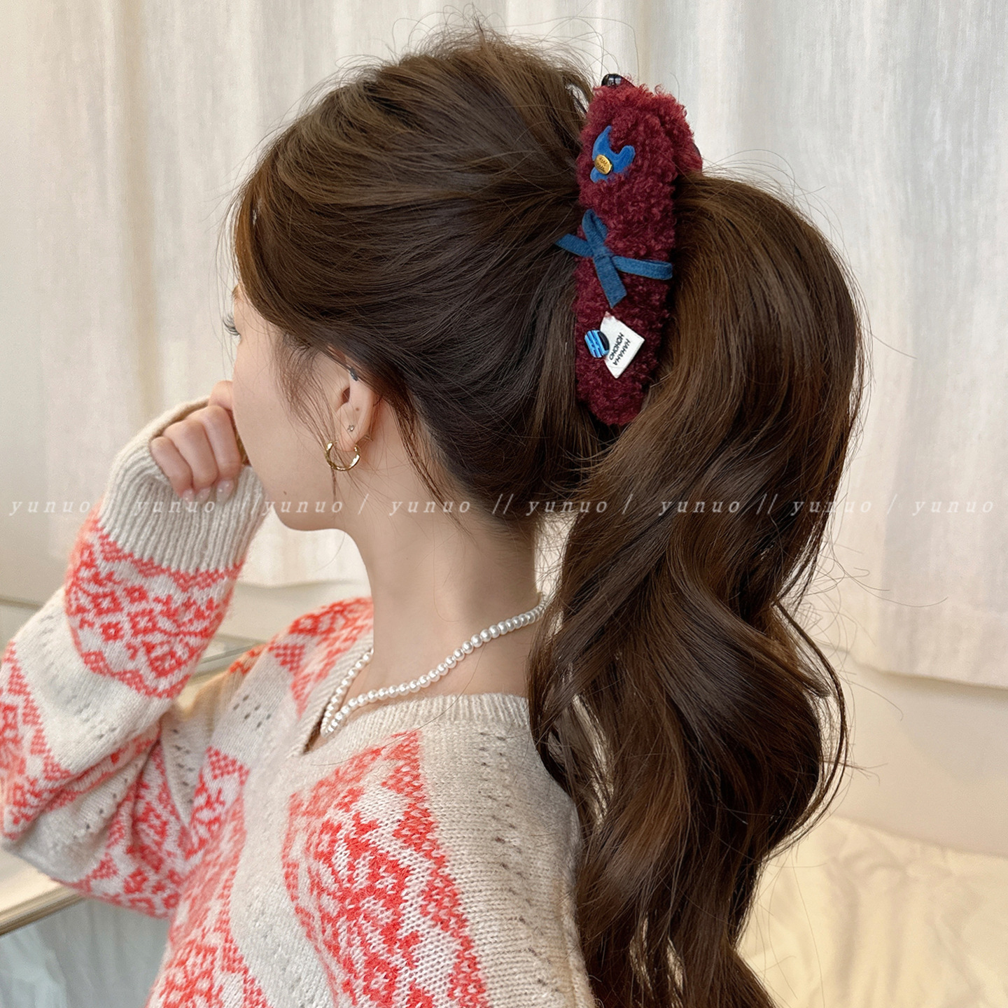 可爱小狗羊羔毛香蕉夹女后脑勺发夹马尾夹竖夹2025新款高级感发卡