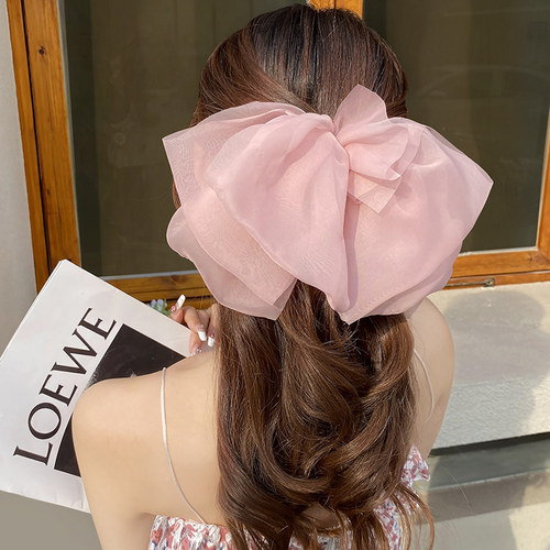 超仙雪纺纱！大蝴蝶结发夹女后脑勺一字夹弹簧夹发卡顶夹头饰新款