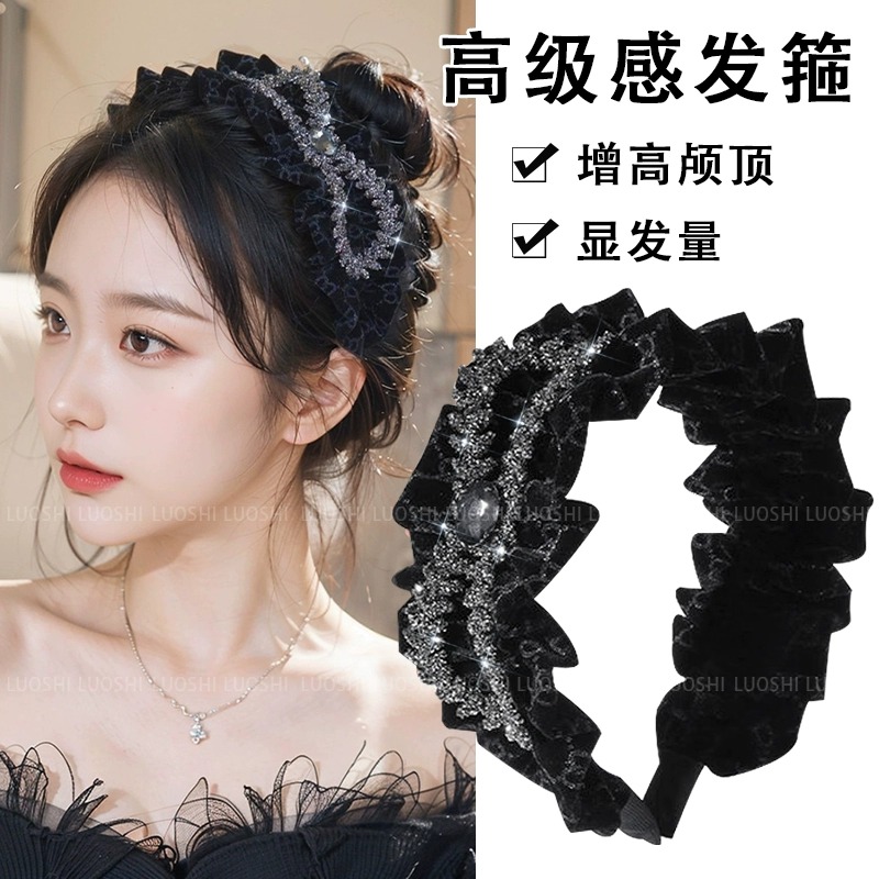 丝绒水钻蝴蝶结高颅顶发箍女2025新款头箍秋冬女款发捆发卡子头饰