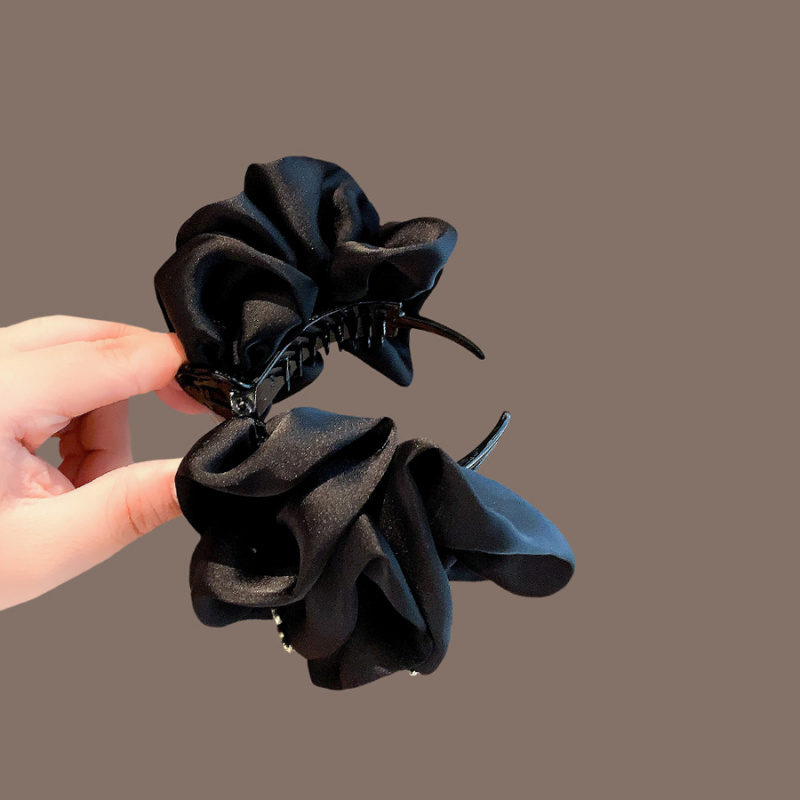 復古緞面泡泡感馬尾發夾女水鉆