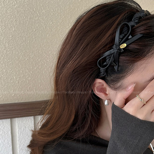韩系复古皮质蝴蝶结发箍女士高颅顶百搭带齿头箍高端气质日常发卡