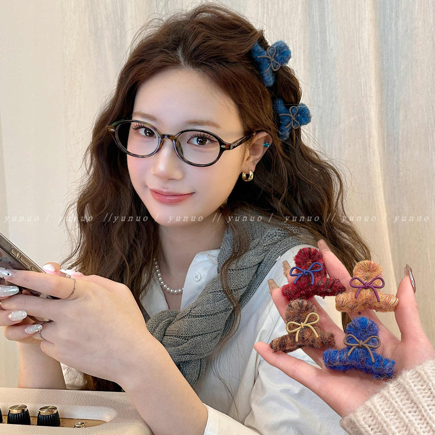 秋冬毛线缠绕蝴蝶结小抓夹女公主头发夹刘海夹碎发夹子鲨鱼夹发饰