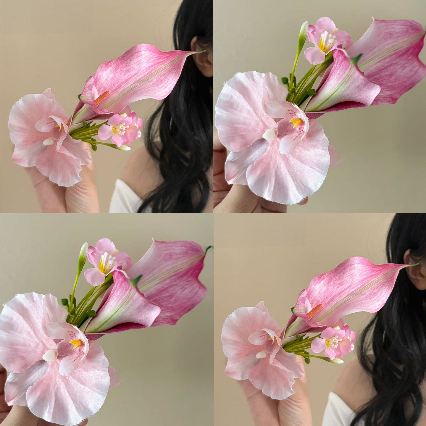 温柔觉醒！浪漫粉色马蹄莲花朵发夹甜美侧边夹氛围感盘发夹子发饰
