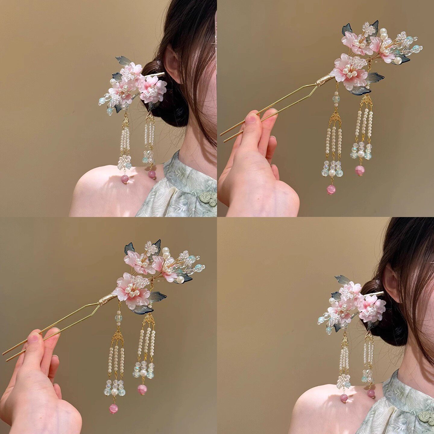 繁瑾迷情~新中式簪花绢花花朵发钗流苏发簪古典头饰汉服头巾遮耳