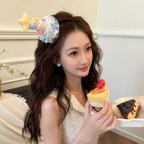 ins可爱生日星星帽蕾丝发箍女孩生日派对拍照头箍洛丽塔帽子发卡