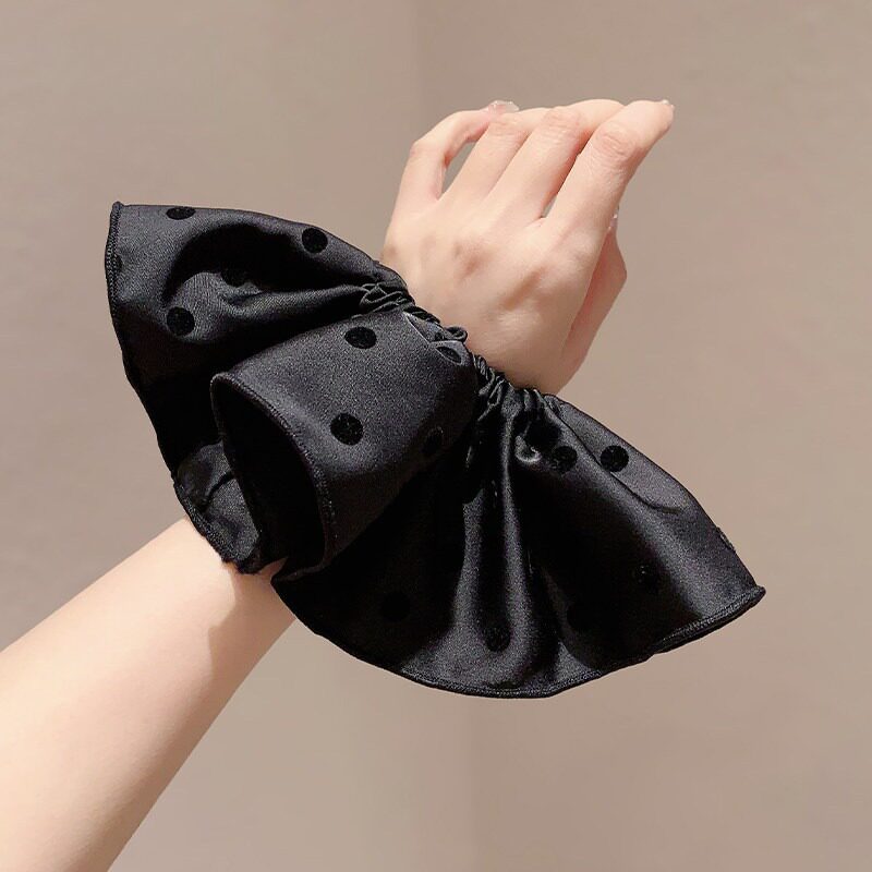 时髦洋气黑色波点大号肥肠圈褶皱花朵氛围感扎马尾发圈发饰头绳女