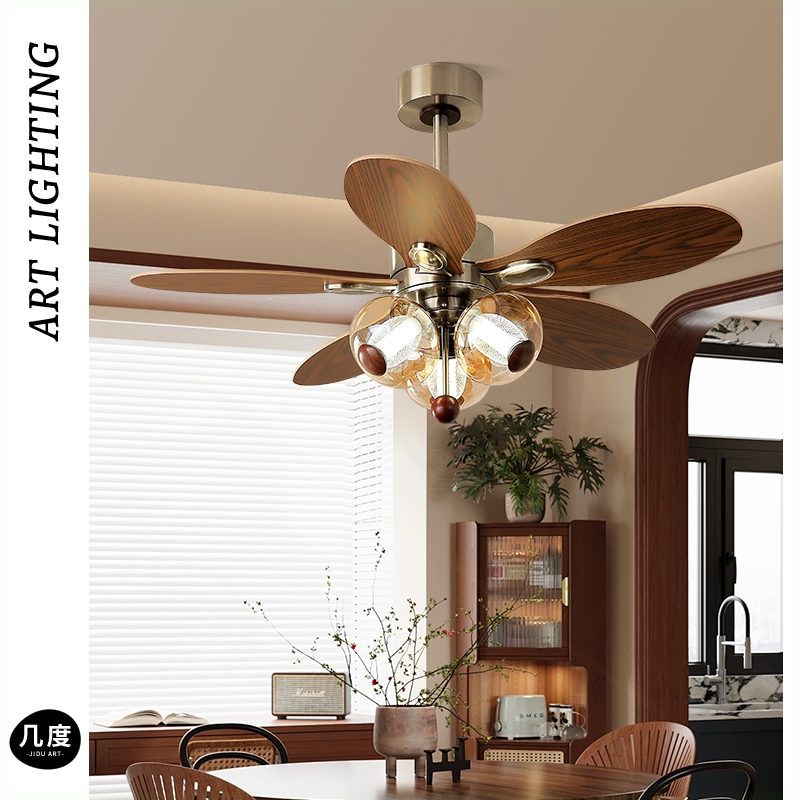 几度中古风扇灯餐厅高档实木复古