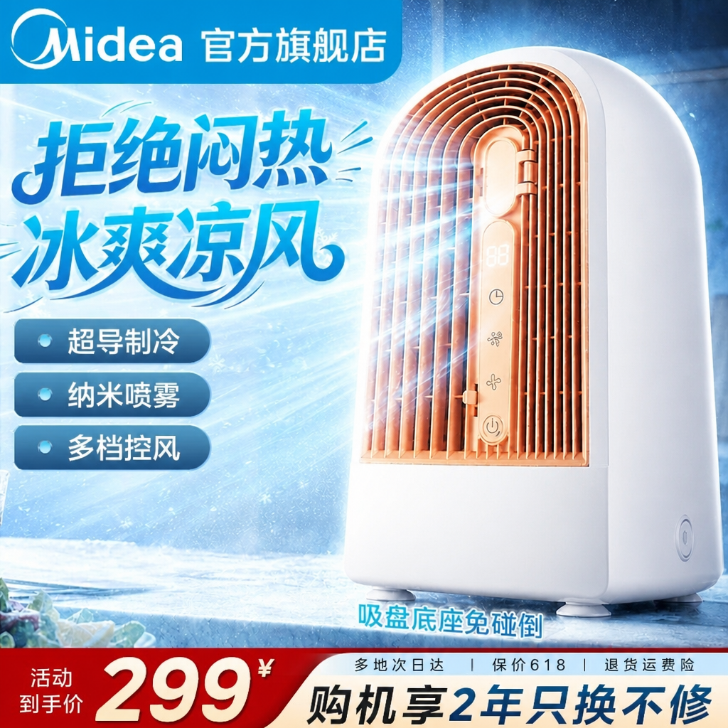 美的空调扇制冷电风扇家用厨房冷风扇宿舍小型移动水空调2026新款