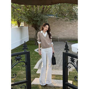 王家有鱼2026早春新款直筒微喇不贴腿早春百搭气质白色牛仔裤子女