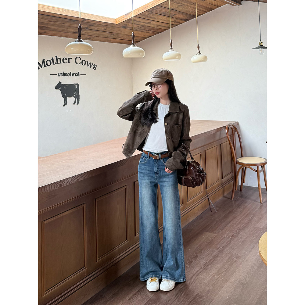 王家有鱼复古微喇裤爆款时尚显瘦长裤2026年新款百搭牛仔裤子女装