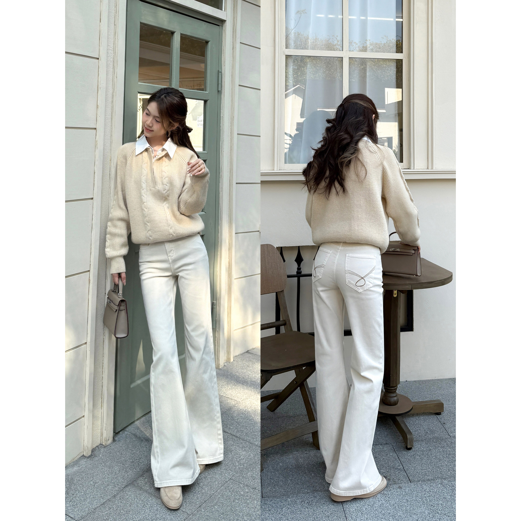 王家有鱼不贴腿微喇裤女2026春季新款修身显瘦牛仔裤复古时尚长裤