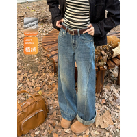 王家有鱼秋季新款阔腿宽松牛仔裤