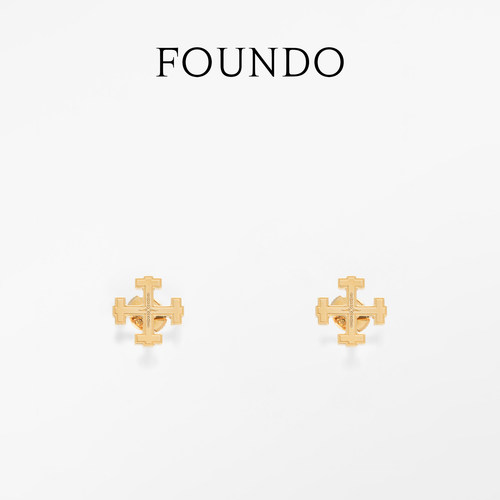 FOUNDO十字符号18K金小号耳钉