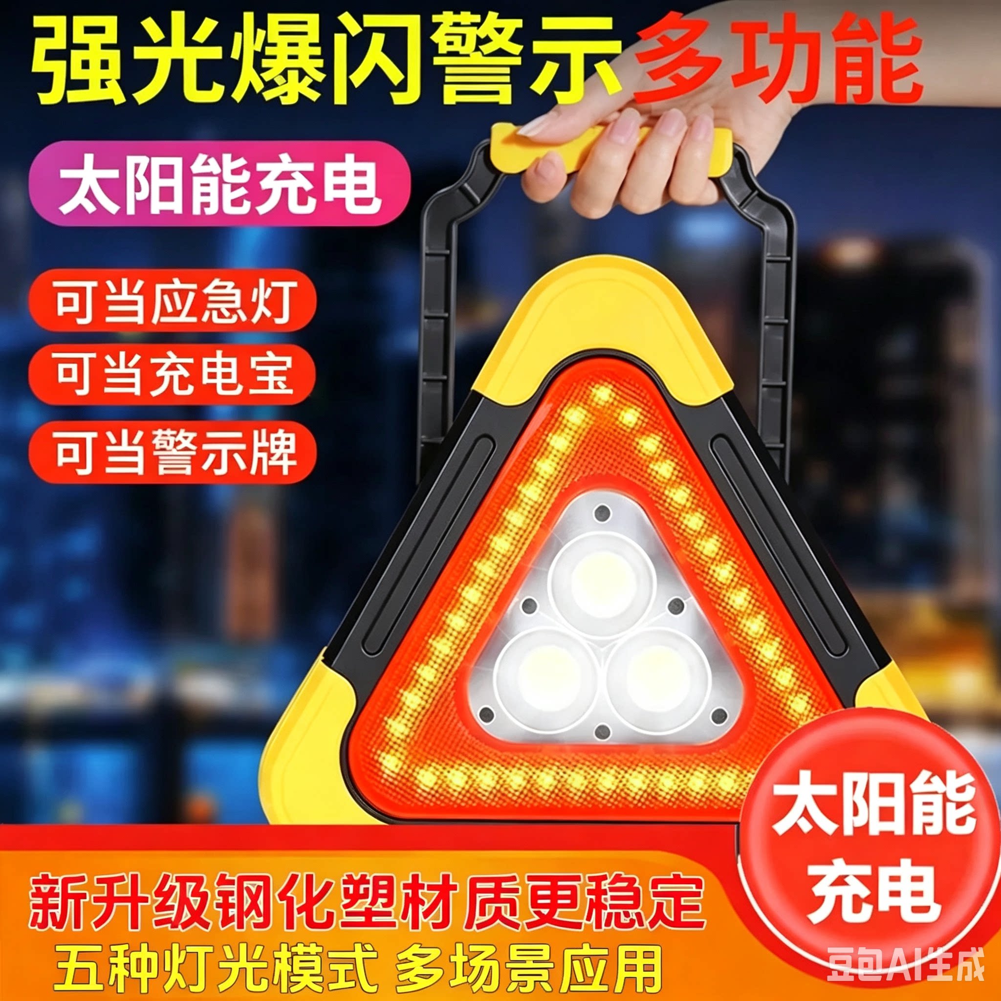 太阳能反光三角警示灯