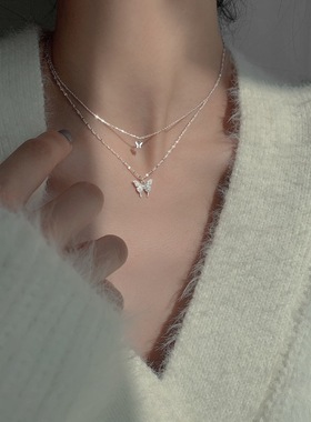 钛钢不掉色双层蝴蝶项链