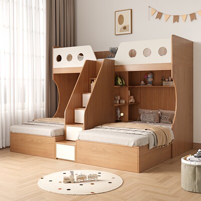 实木互不干扰上下床大容量储物儿童床三人床省空间多人三孩子母床