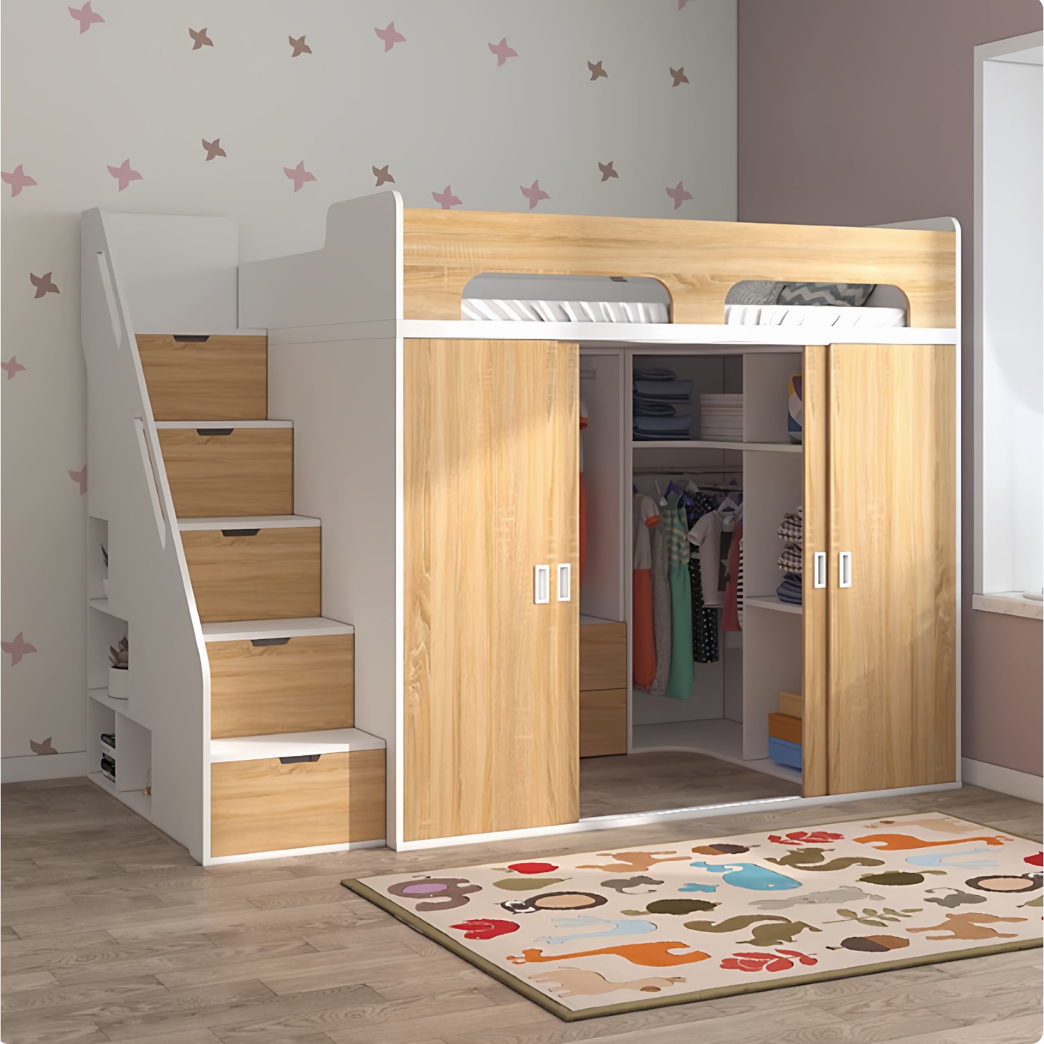 定制实木上床下柜多功能组合床衣帽间衣柜床一体小户型儿童半高床