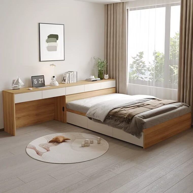 小户型榻榻米床带书桌柜一体定制单多人软包床多功能高箱储物床