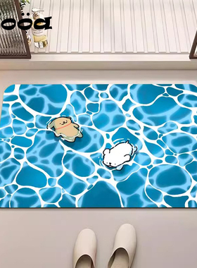 硅藻泥浴室地垫线条小狗防滑门垫可爱软脚垫吸水速干卫生间淋浴