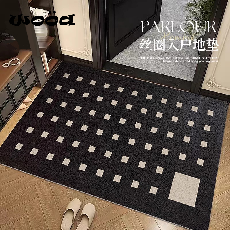 简约格子入户门地垫丝圈进门玄关除尘耐脏家用垫子可裁剪2025新款