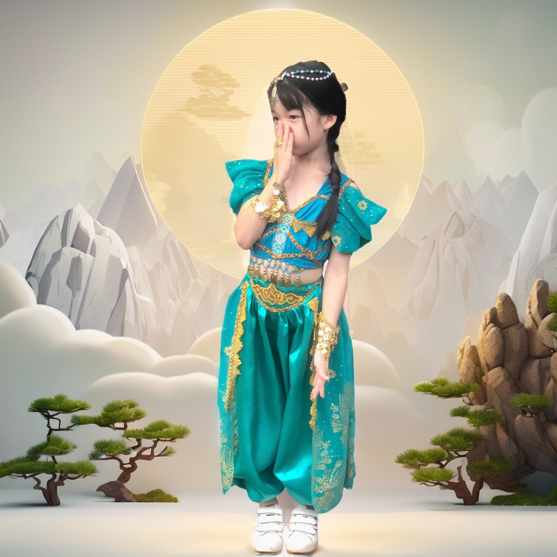 儿童印度舞演出服花儿新疆敦煌舞蹈异域风情民族舞蹈服茉莉公主裙