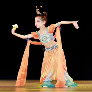 敦煌舞蹈服儿童飞天乐鼓演出服反弹琵琶异域风情舞蹈古典舞表演服